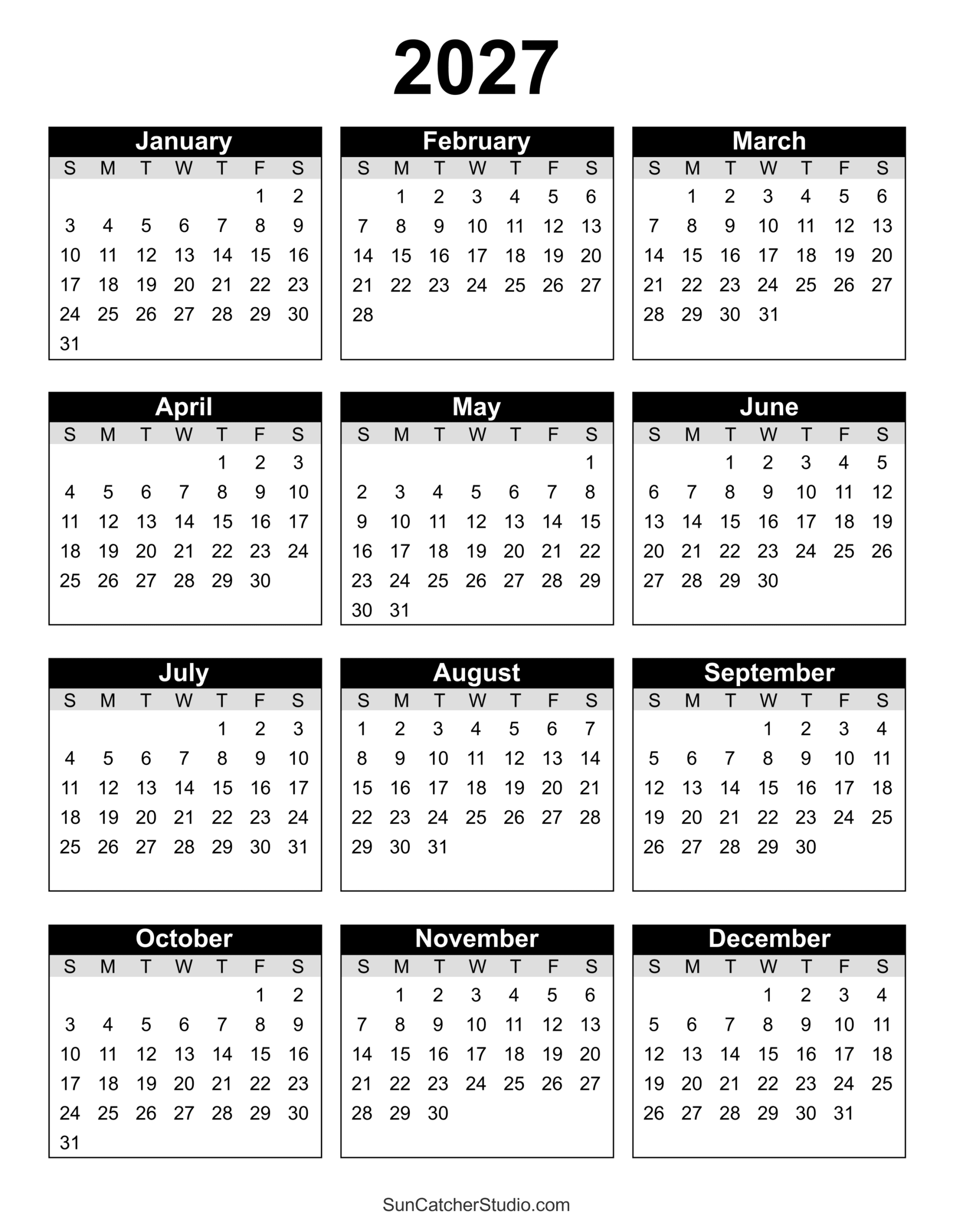 2027 calendar
